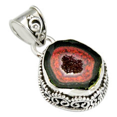 8.22cts natural brown geode druzy 925 sterling silver pendant jewelry r20197
