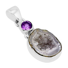 6.22cts natural brown geode druzy amethyst 925 sterling silver pendant y79754