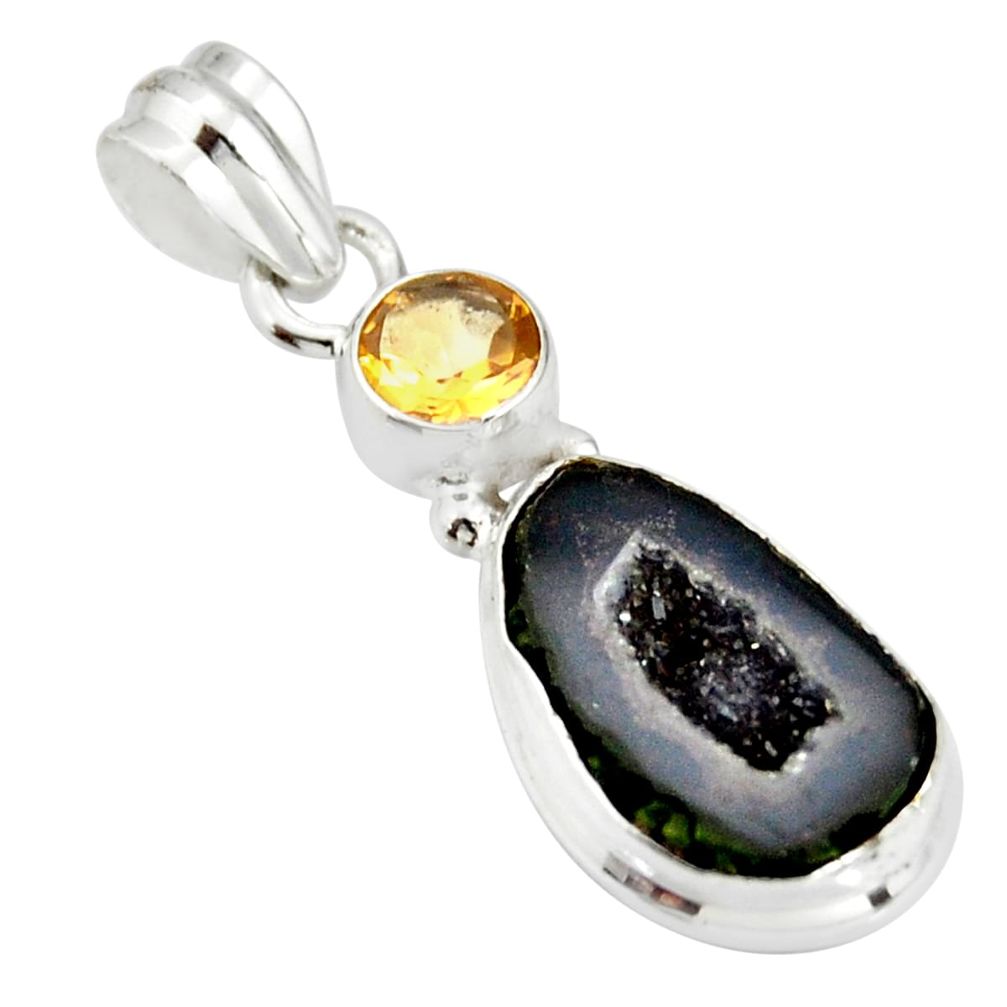 9.47cts natural brown geode druzy citrine 925 sterling silver pendant r20306