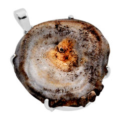 35.55cts natural brown geode druzy fancy sterling silver pendant jewelry n23602
