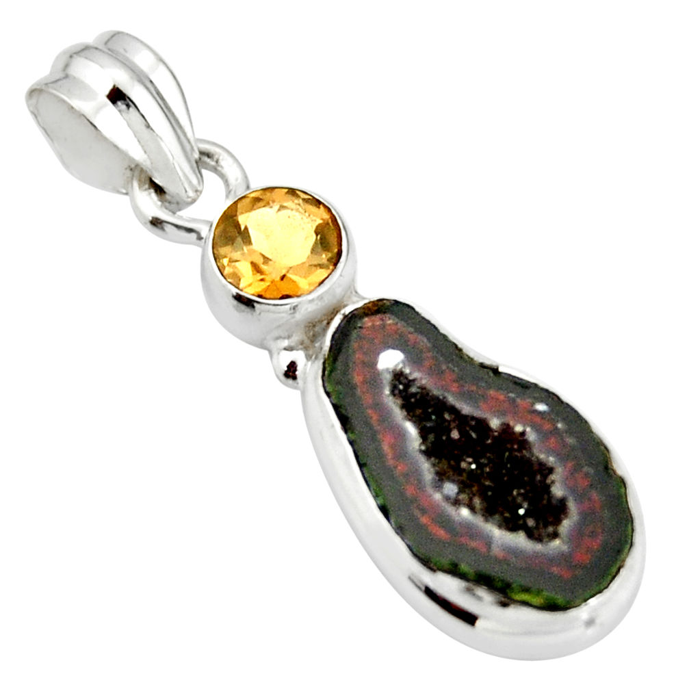 8.37cts natural brown geode druzy smoky topaz 925 sterling silver pendant r20312