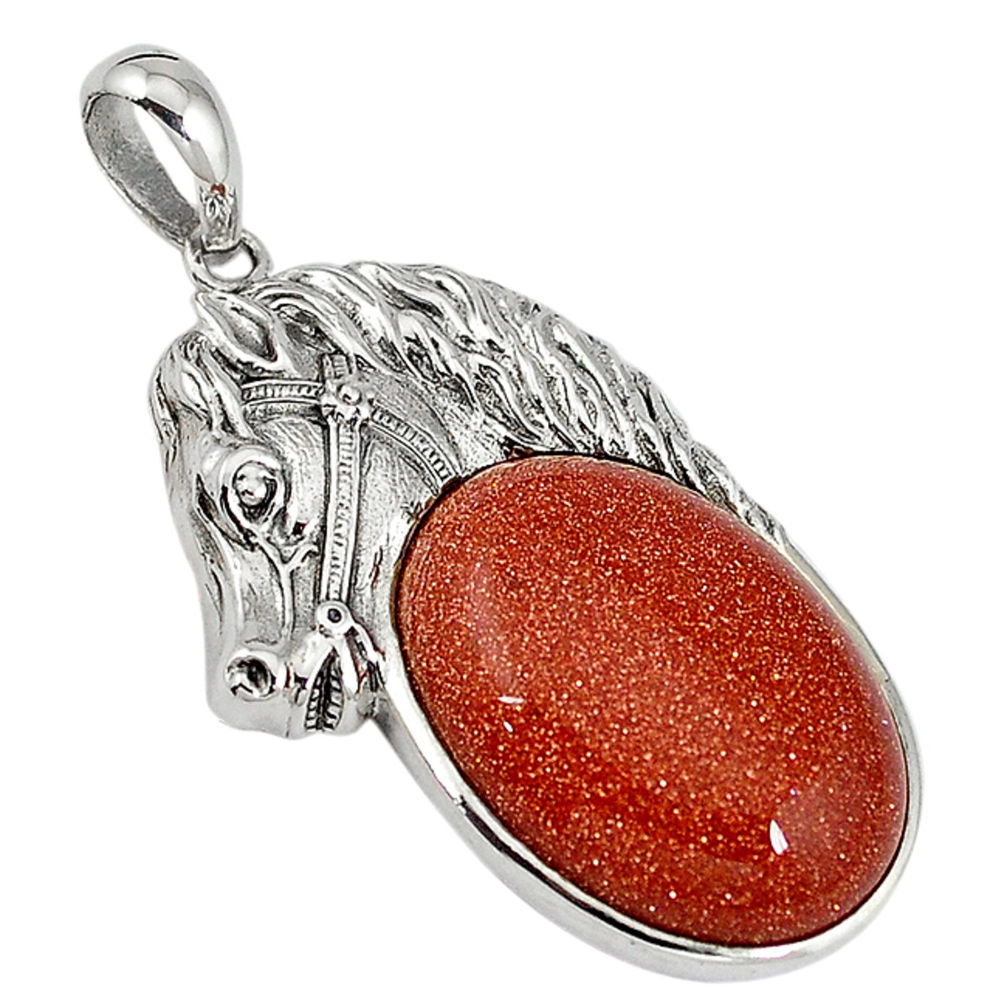 Natural brown goldstone 925 sterling silver horse pendant jewelry c22594