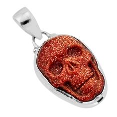 15.29cts natural brown goldstone fancy 925 sterling silver skull pendant y80403