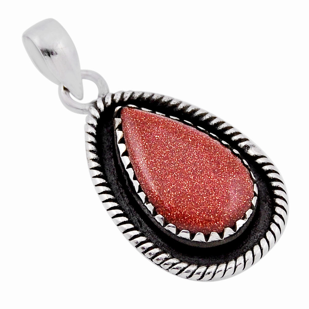 10.72cts natural brown goldstone pear 925 sterling silver pendant jewelry n35593