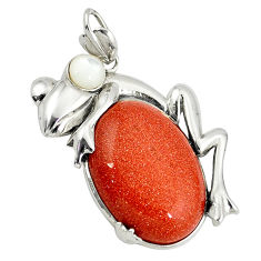 Natural brown goldstone pearl 925 sterling silver frog pendant c22522