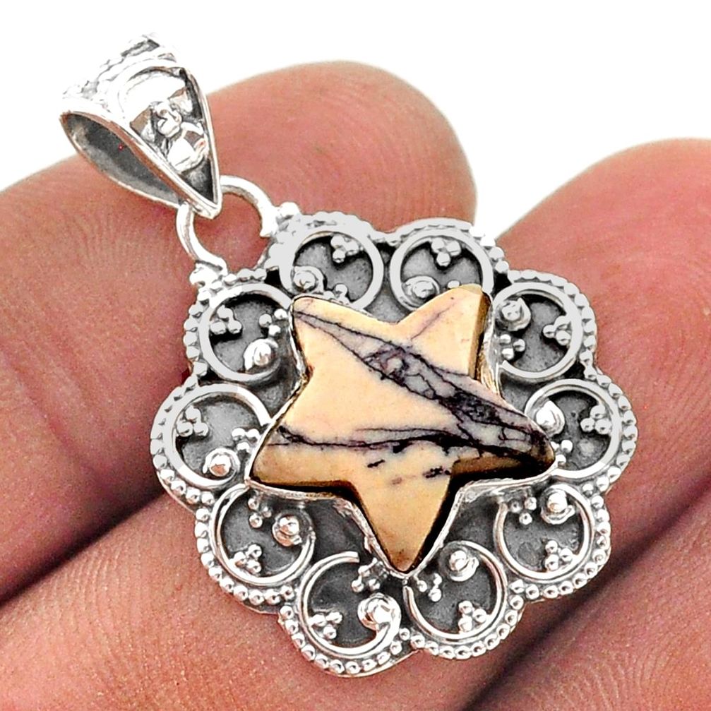 6.27cts natural brown imperial jasper 925 silver star fish pendant t63547