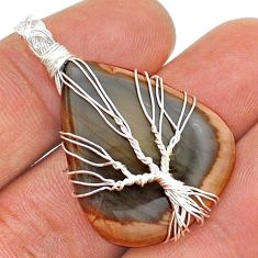 26.43cts natural brown imperial jasper 925 silver tree of life pendant u86779