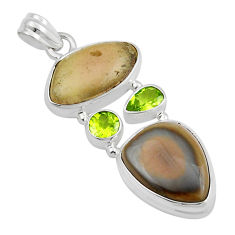 19.87cts natural brown imperial jasper green peridot 925 silver pendant y22928