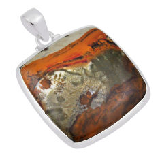 32.00cts natural brown landscape picture jasper octagan silver pendant n31288