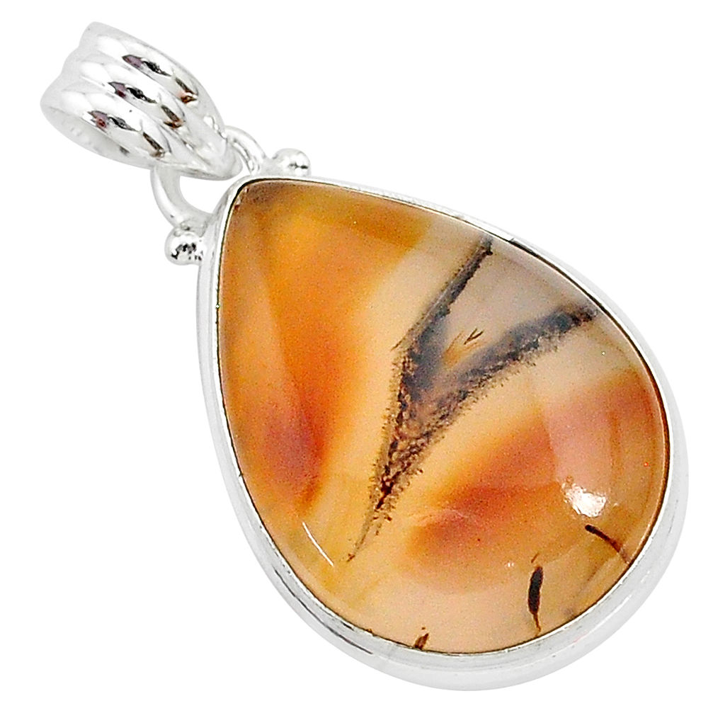 16.57cts natural brown montana agate 925 sterling silver pendant jewelry r94863