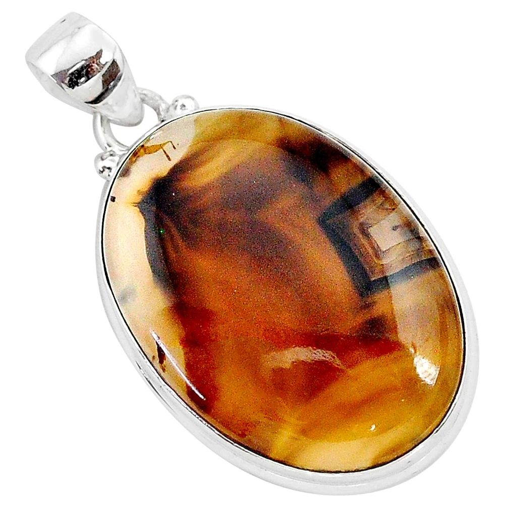 20.88cts natural brown montana agate 925 sterling silver pendant jewelry r94877