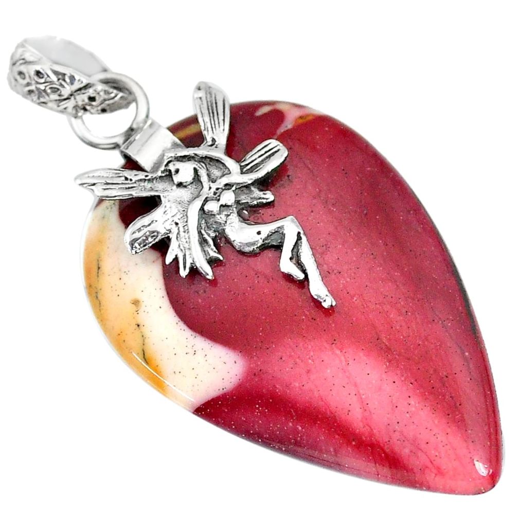 23.10cts natural brown mookaite 925 silver angel wings fairy pendant r90898