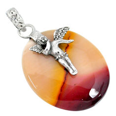 27.10cts natural brown mookaite 925 silver cupid angel wings pendant r90891