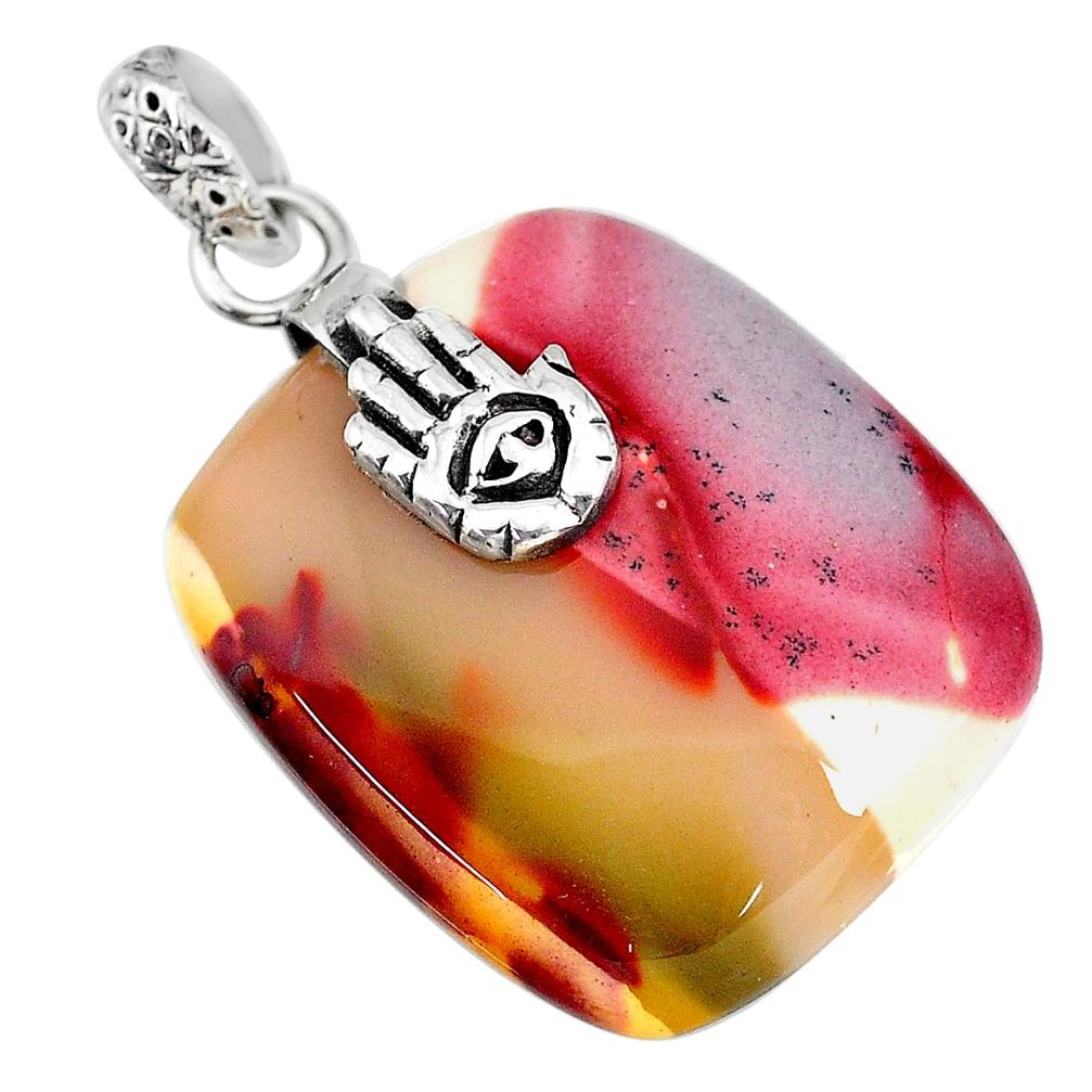 30.41cts natural brown mookaite 925 silver hand of god hamsa pendant r90887