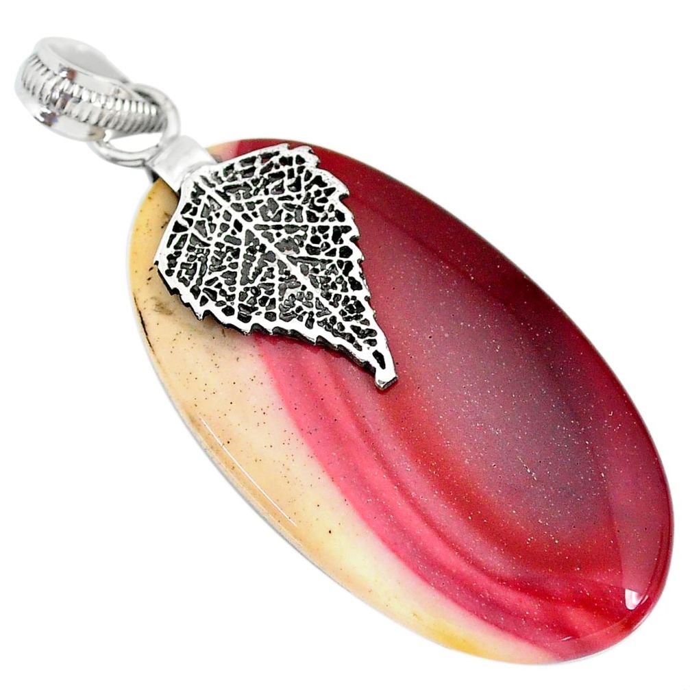 26.43cts natural brown mookaite 925 sterling silver deltoid leaf pendant r90889
