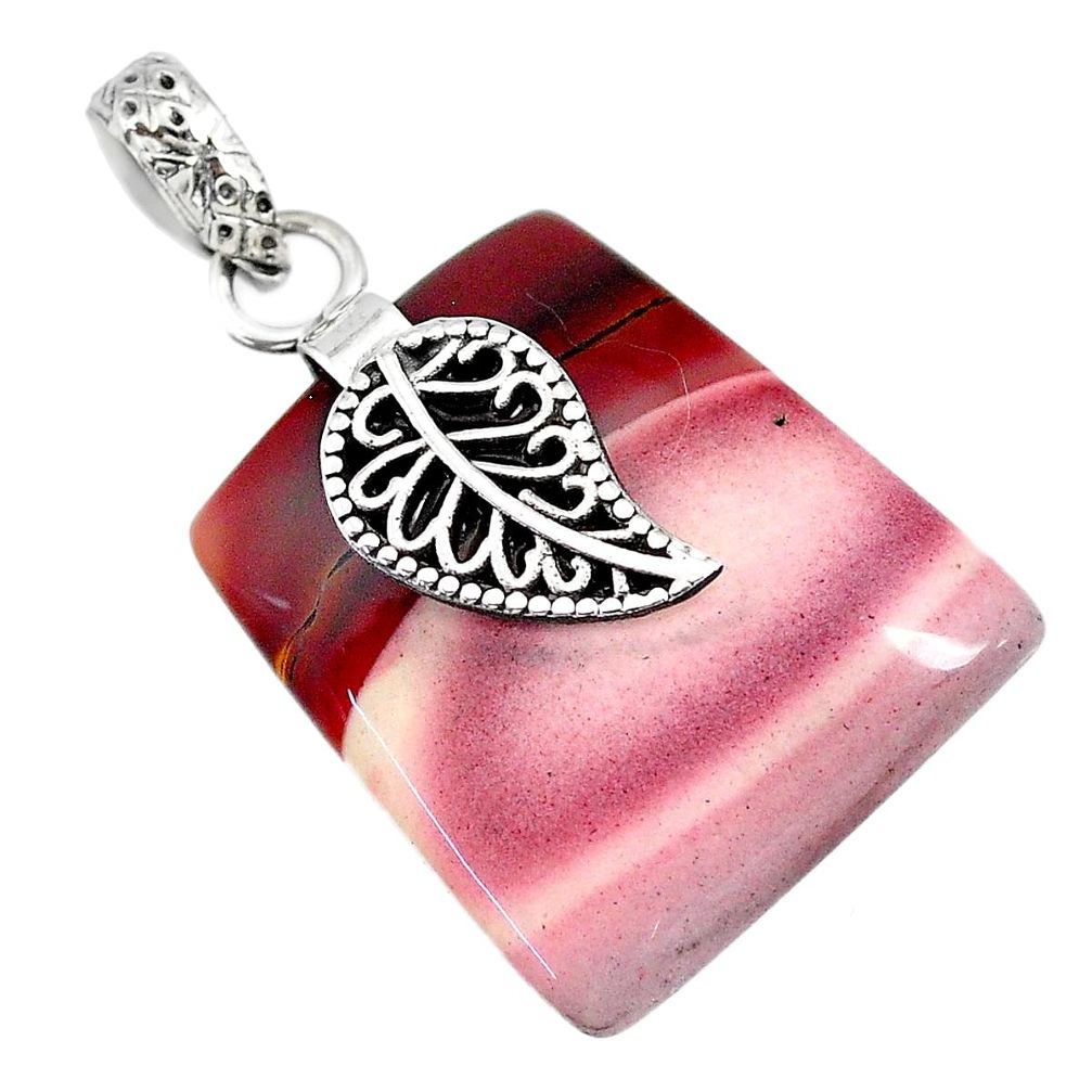 19.76cts natural brown mookaite 925 sterling silver deltoid leaf pendant r90890