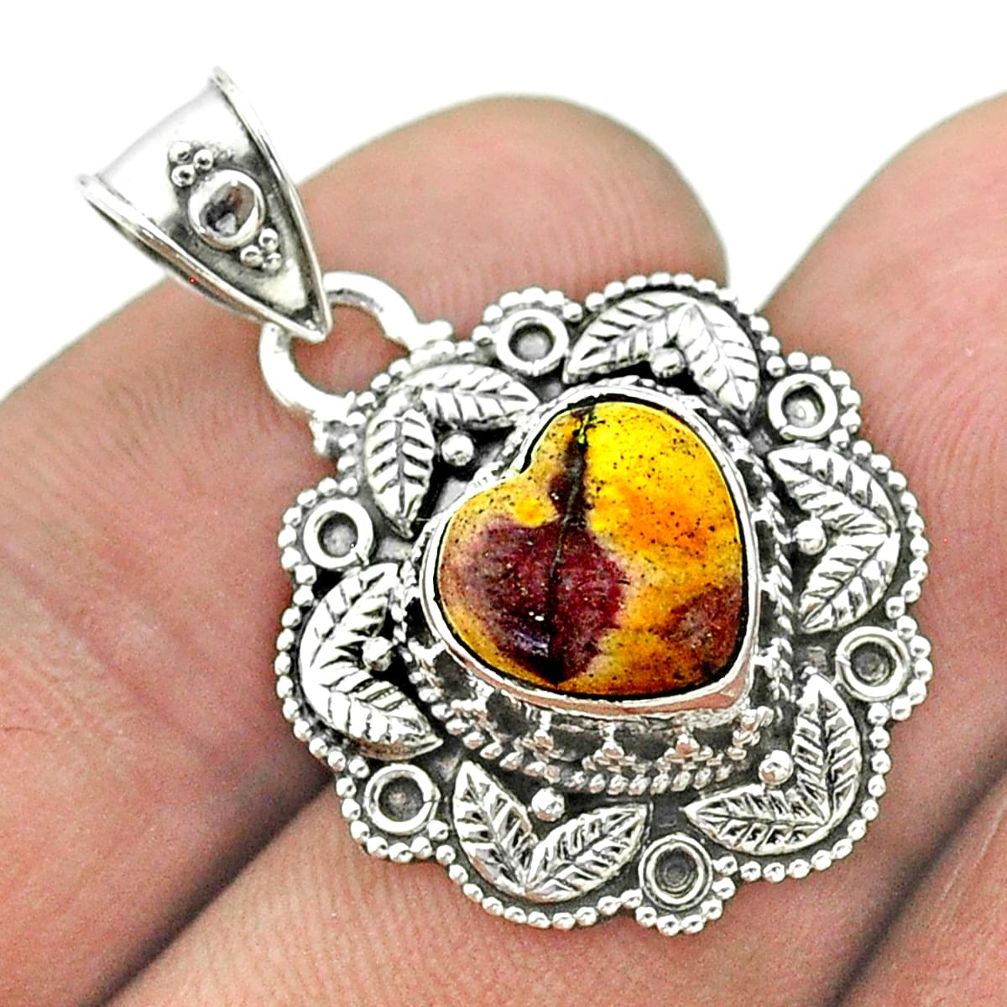 5.15cts natural brown mookaite 925 sterling silver heart pendant jewelry t56143