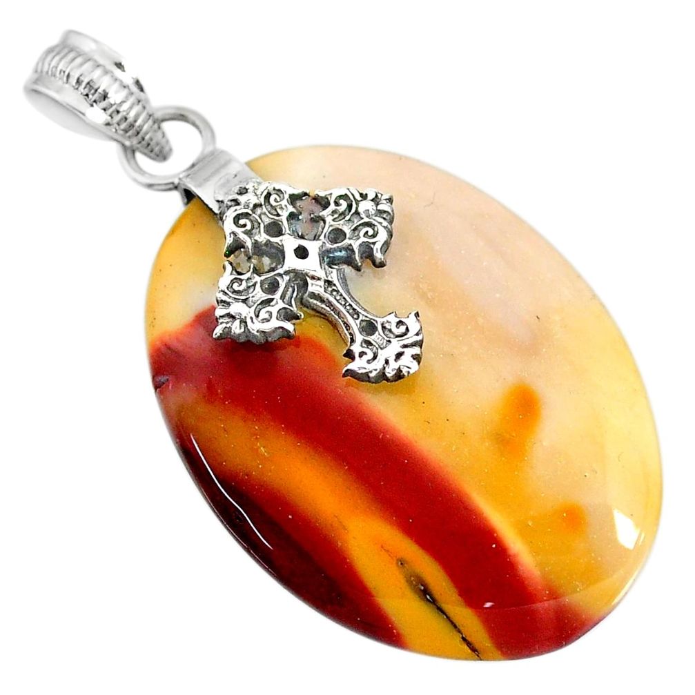 28.22cts natural brown mookaite 925 sterling silver holy cross pendant r91302