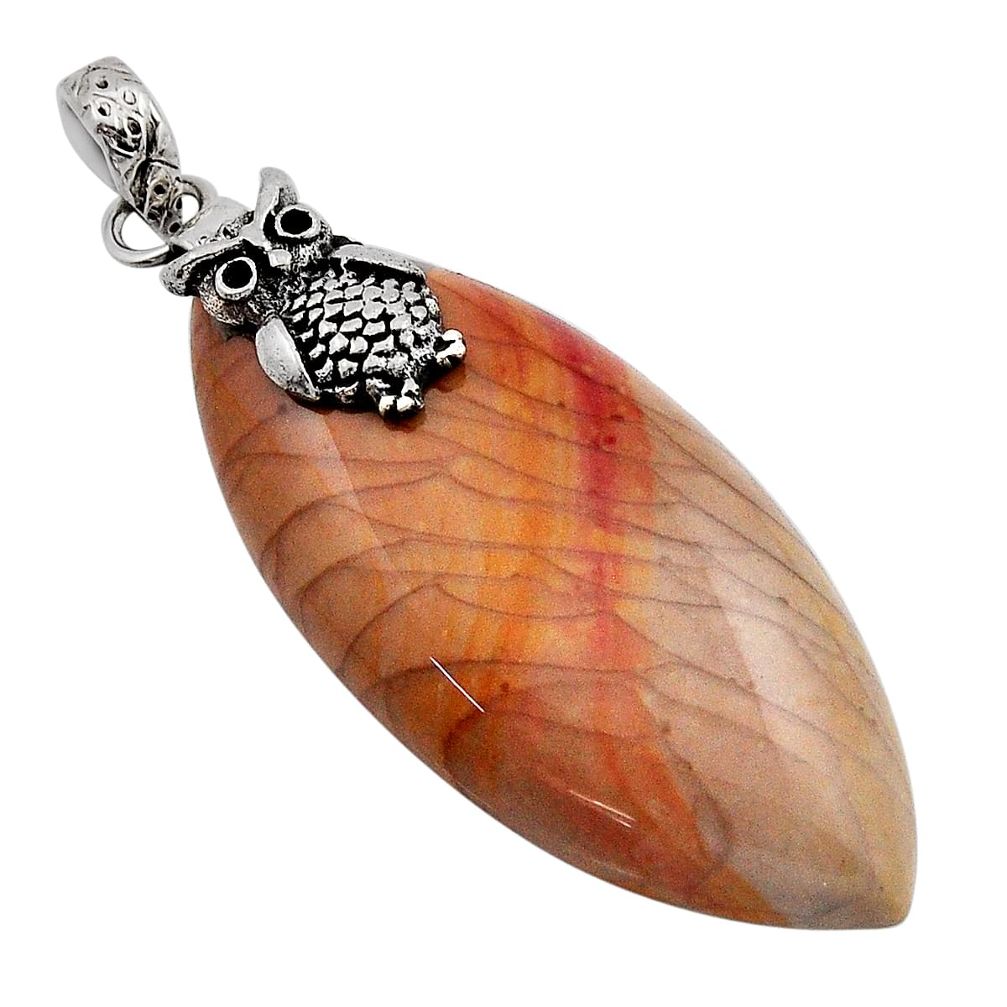 31.65cts natural brown mookaite 925 sterling silver owl pendant jewelry n13276