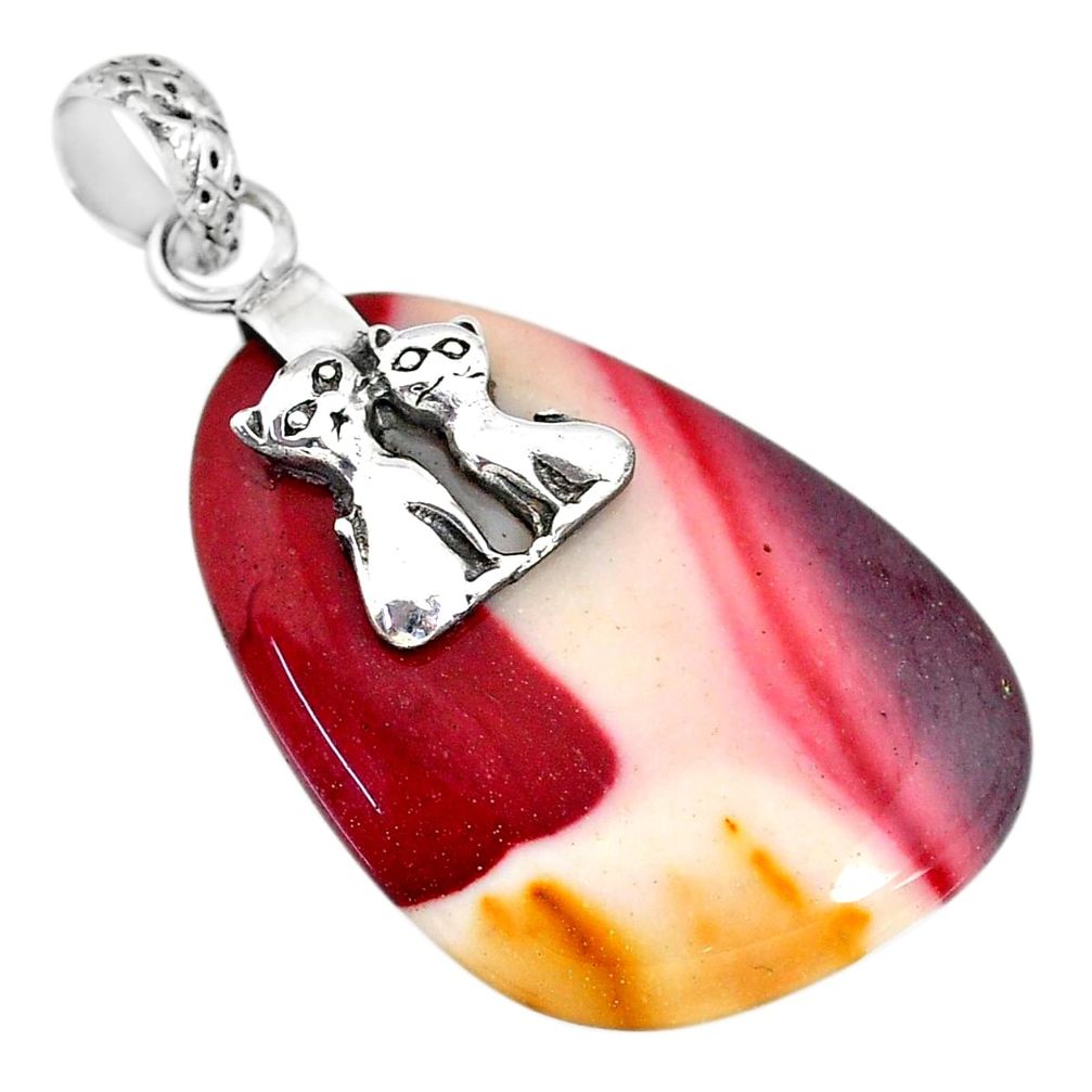 25.02cts natural brown mookaite 925 sterling silver two cats pendant r91301