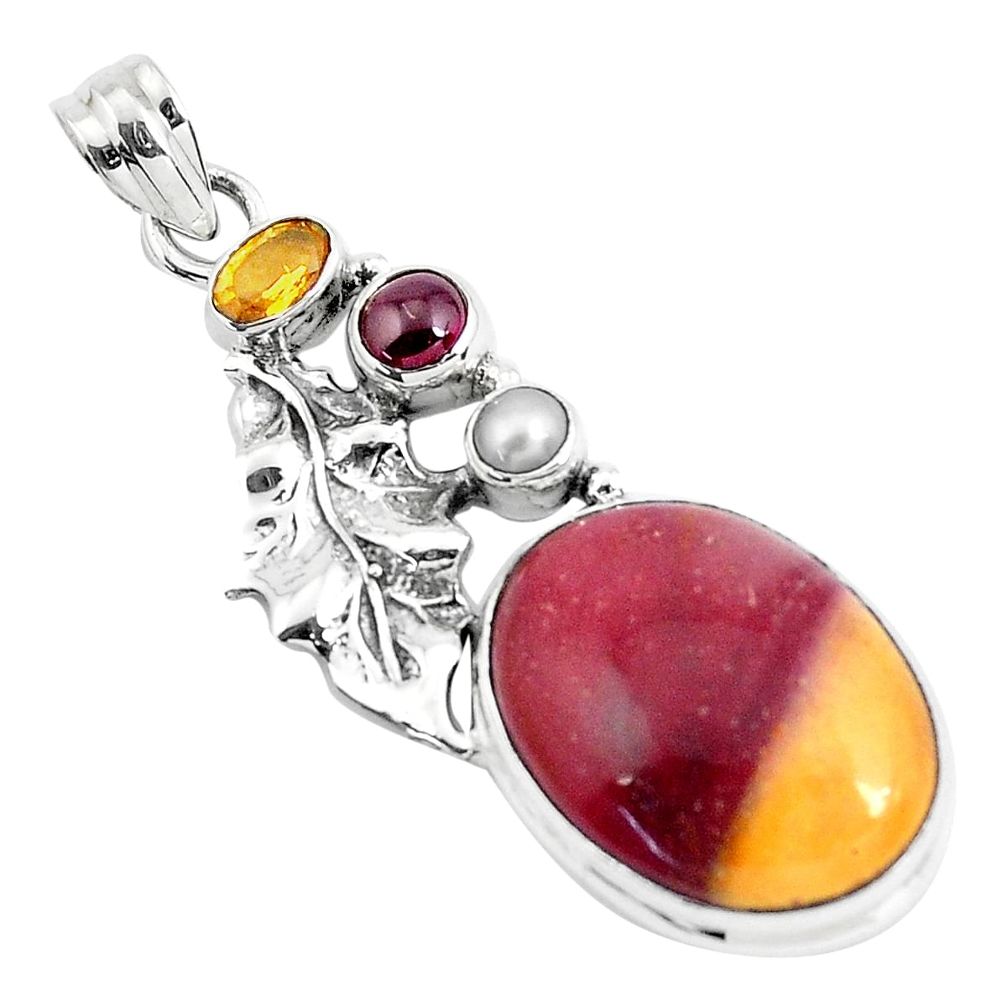 20.38cts natural brown mookaite citrine 925 silver deltoid leaf pendant p49482