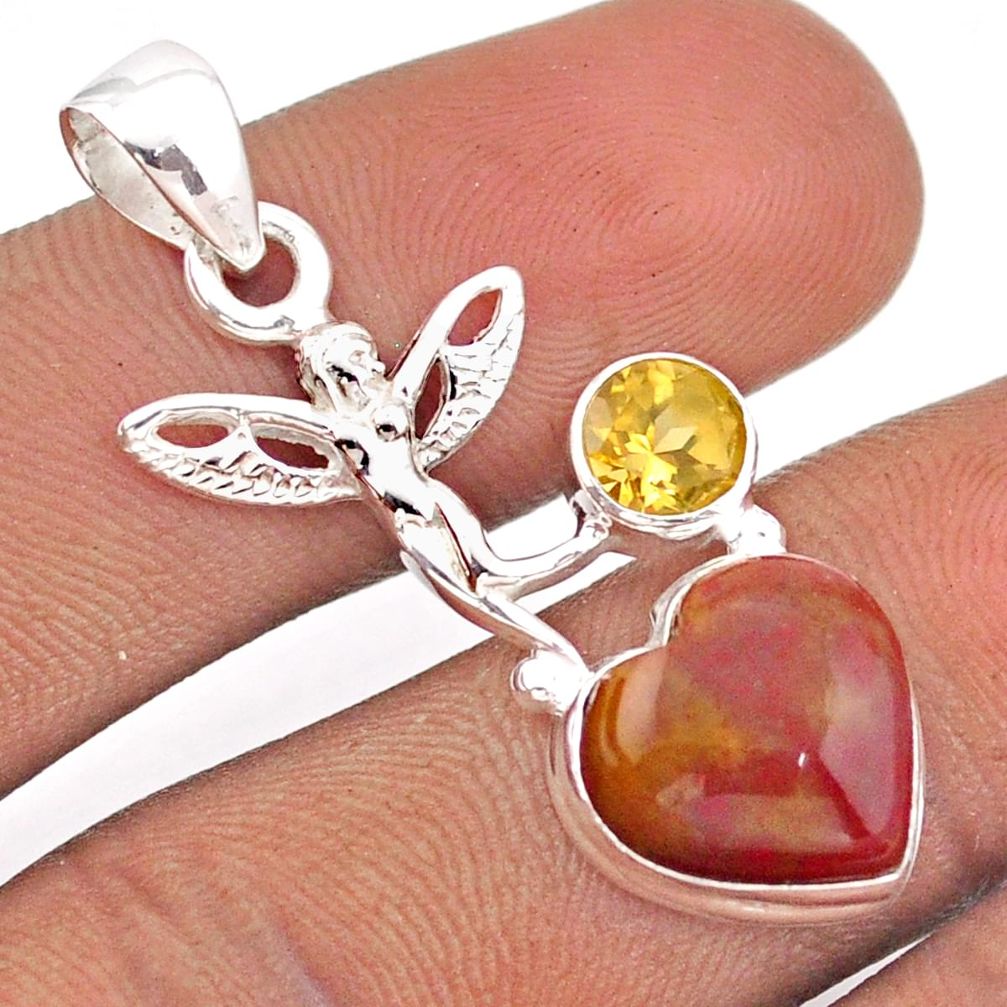 7.30cts natural brown mookaite citrine silver angel wings fairy pendant u1600