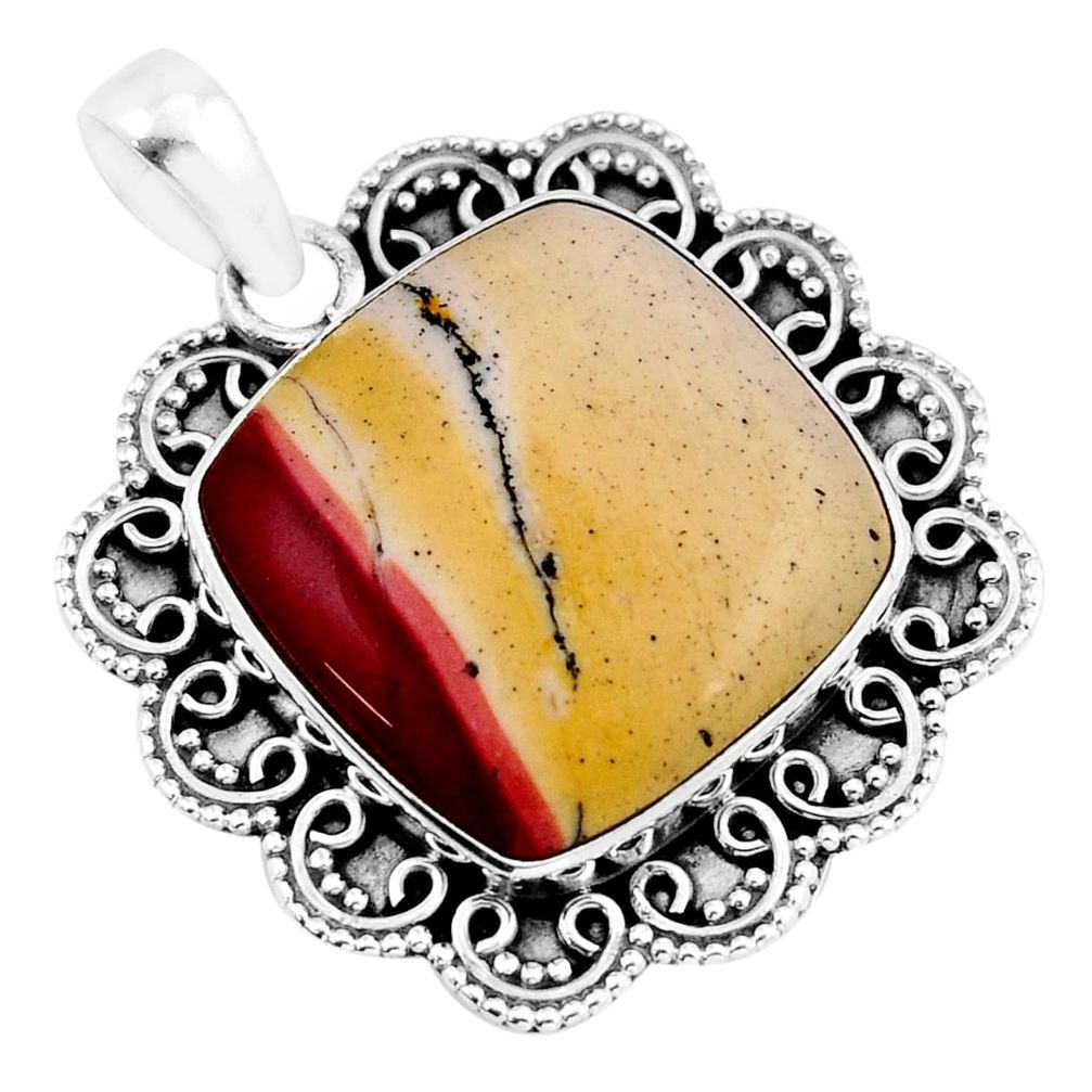 15.33cts natural brown mookaite cushion sterling silver pendant jewelry y49710