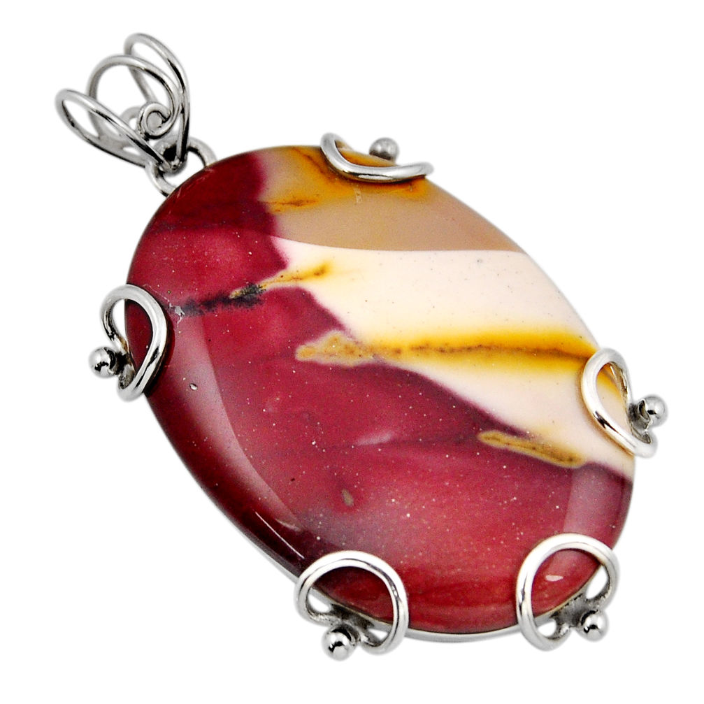 36.19cts natural brown mookaite oval 925 sterling silver pendant jewelry y47675