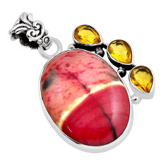 23.48cts natural brown mookaite oval citrine 925 sterling silver pendant n24933