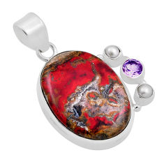 23.23cts natural brown moroccan seam agate amethyst pearl silver pendant n25184