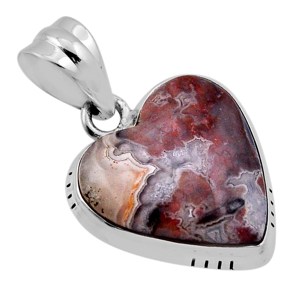 12.99cts natural brown moroccan seam agate heart shape 925 silver pendant n36576
