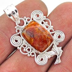 6.23cts natural brown moroccan seam agate sterling silver bird pendant t68471