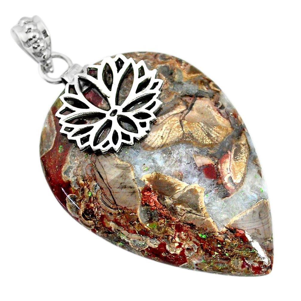 48.46cts natural brown mushroom rhyolite 925 sterling silver pendant r91399