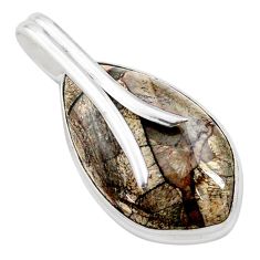 12.58cts natural brown mushroom rhyolite 925 sterling silver pendant t77632
