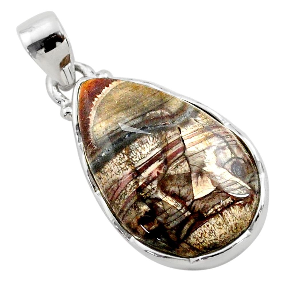 16.62cts natural brown mushroom rhyolite 925 sterling silver pendant t77639