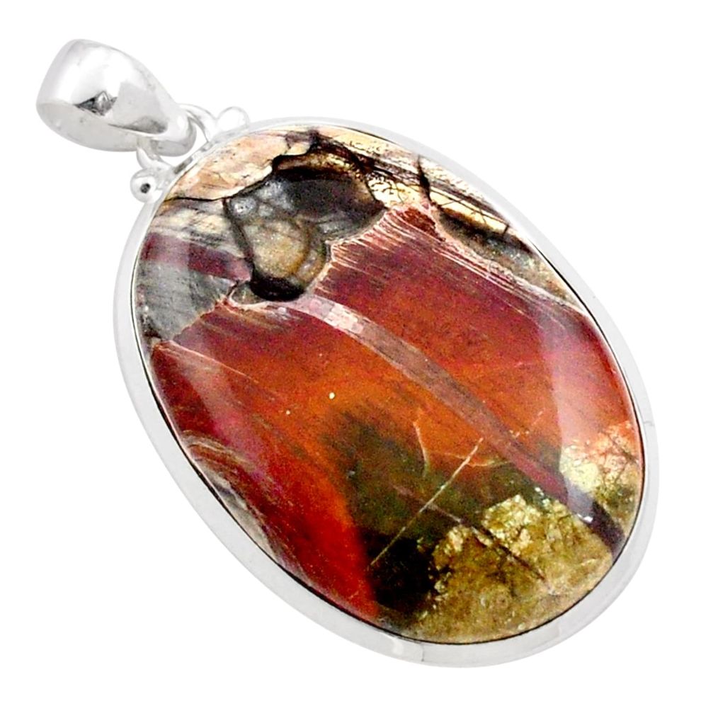 31.99cts natural brown mushroom rhyolite 925 sterling silver pendant t78669