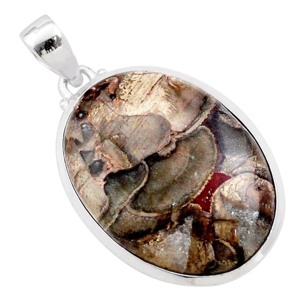 24.84cts natural brown mushroom rhyolite 925 sterling silver pendant t78676