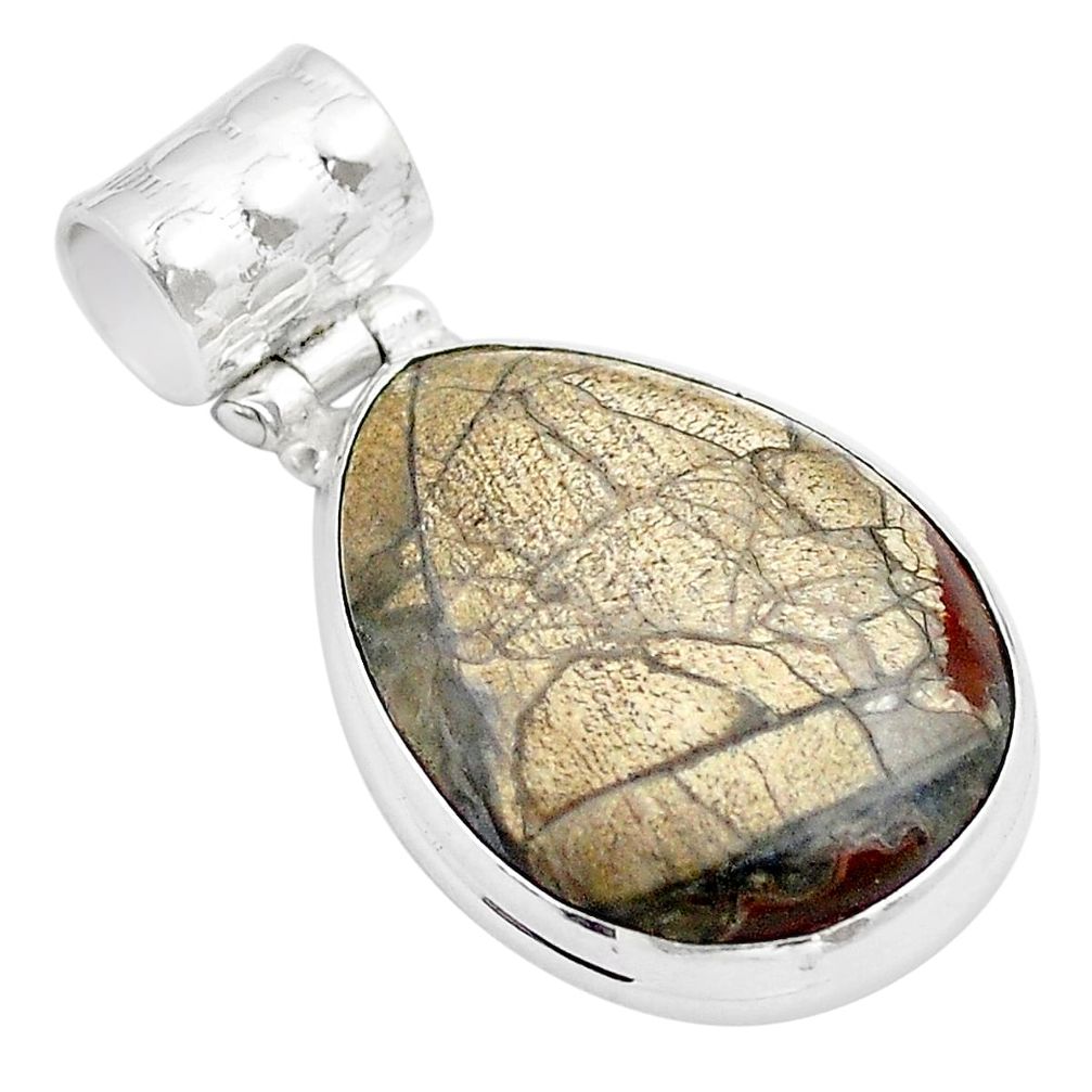 15.22cts natural brown mushroom rhyolite 925 sterling silver pendant u24772