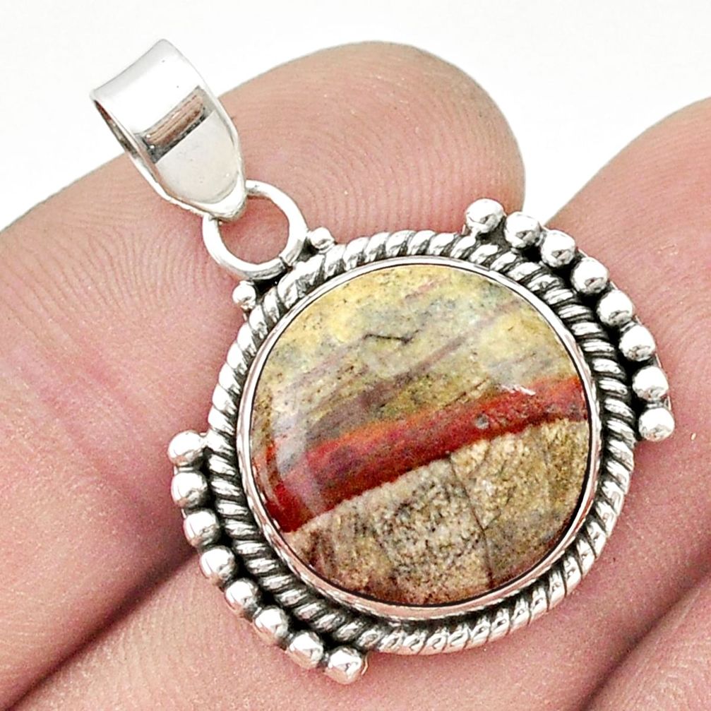 11.46cts natural brown mushroom rhyolite 925 sterling silver pendant u45037