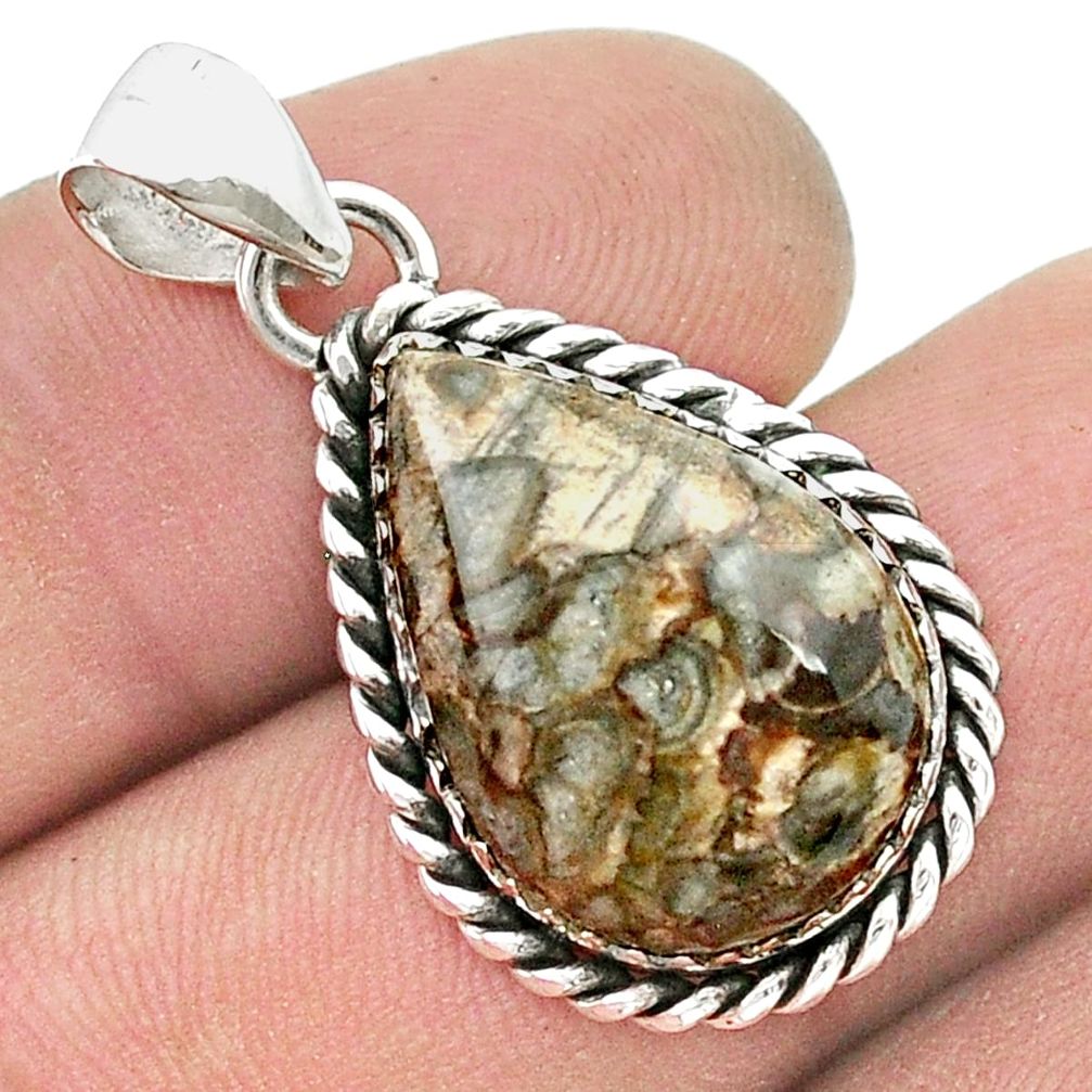 12.07cts natural brown mushroom rhyolite 925 sterling silver pendant u45642