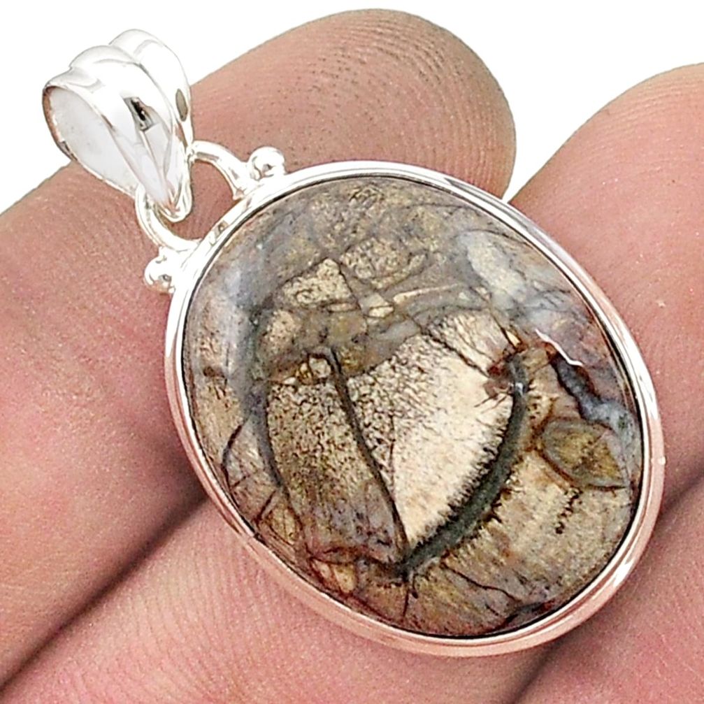 19.34cts natural brown mushroom rhyolite 925 sterling silver pendant u50699