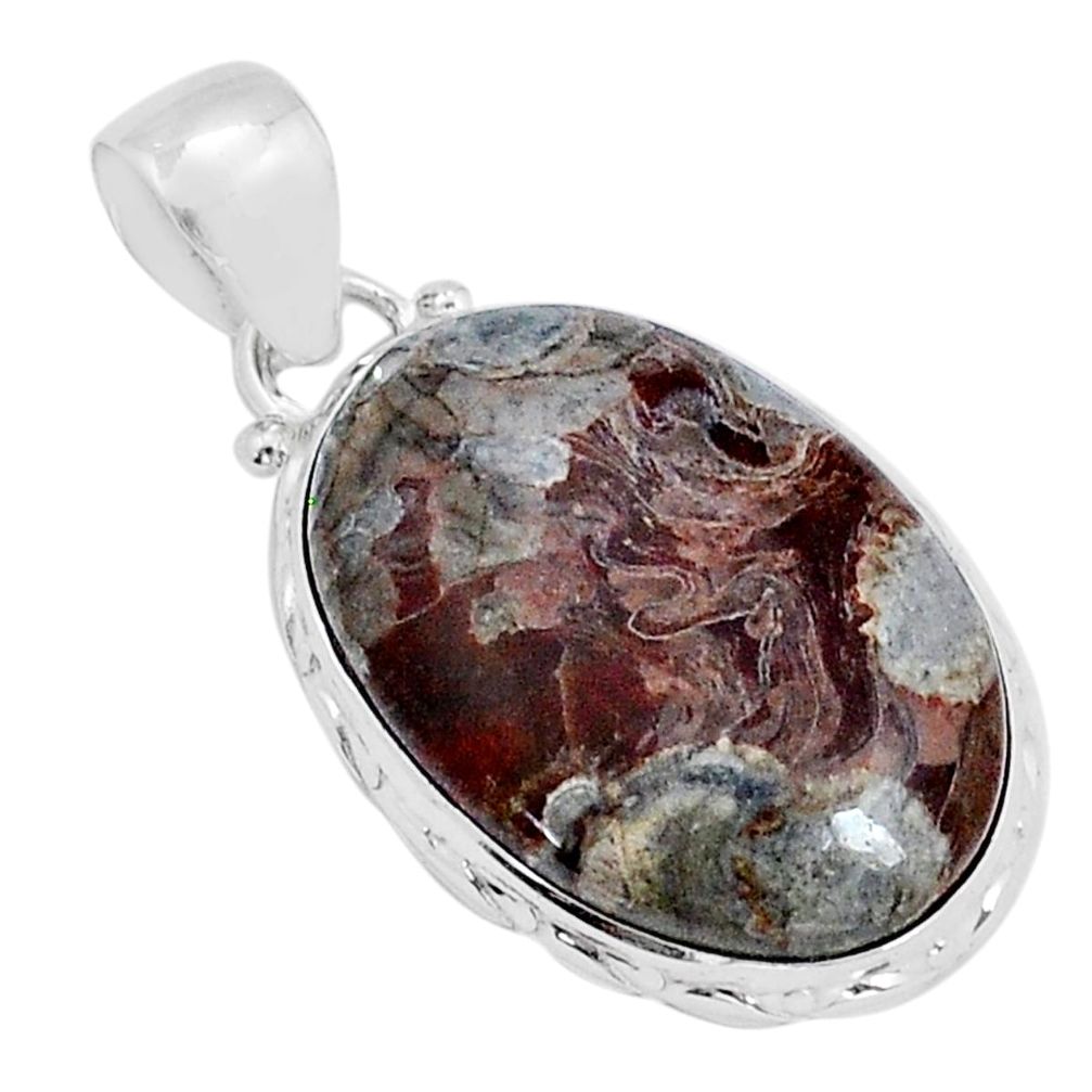 15.55cts natural brown mushroom rhyolite 925 sterling silver pendant u92605