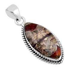 13.15cts natural brown mushroom rhyolite 925 sterling silver pendant y71324