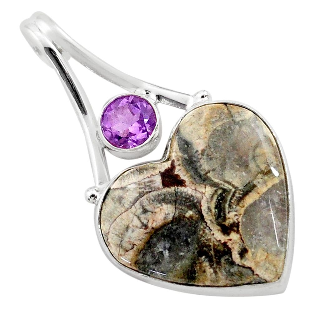  brown mushroom rhyolite amethyst 925 silver pendant t77634