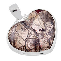 24.46cts natural brown mushroom rhyolite heart sterling silver pendant n29365