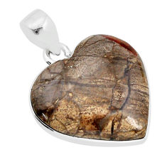 12.70cts natural brown mushroom rhyolite heart sterling silver pendant y77509
