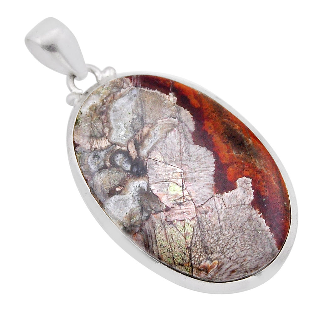 23.29cts natural brown mushroom rhyolite oval 925 sterling silver pendant n51502