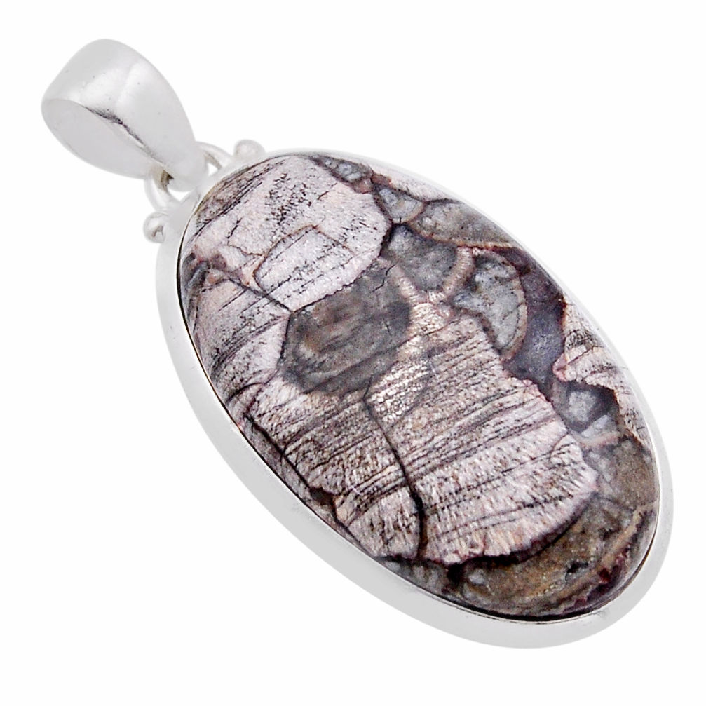 25.87cts natural brown mushroom rhyolite oval 925 sterling silver pendant n51504