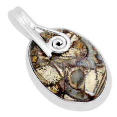 14.95cts natural brown mushroom rhyolite oval 925 sterling silver pendant u92625