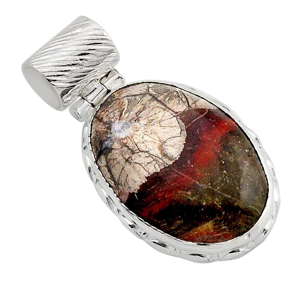 14.06cts natural brown mushroom rhyolite oval 925 sterling silver pendant y86866